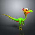 3D Cartoon Dinosaur Character With Green Body Red Crest And Big Eyes