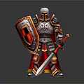 3D Armored Knight Figure With Metallic Armor Red Sword And Detailed Shield