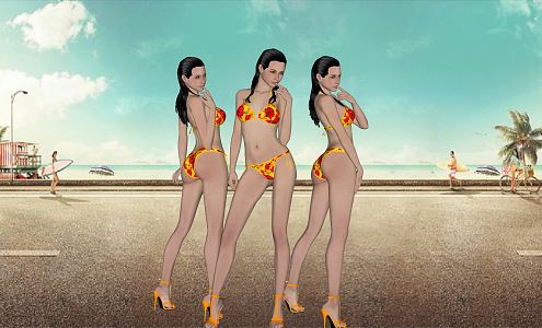 Modern woman character hot sexy beauty split 3d model