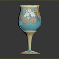 Decorative Glass Goblet With Floral Patterns Gold Accents And Twisted Stem Design For Home Decor