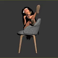 Game Movie Character In Black Dress With Long Black Hair Lying On Gray Chair