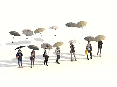Group of People Standing With Different Colored Umbrellas Against White Background 3d model