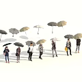 Group of People Standing With Different Colored Umbrellas Against White Background