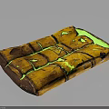 Vibrant Yellow Decorative Cushion With Green Accent Lines And Distressed Texture