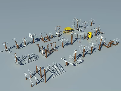 Outdoor Sports Equipment For Fitness Training With Multiple Metal Designs And Yellow Components 3d model
