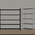 Black and Silver Sturdy Metal Shelves with Multi Tier Against Gray Wall on Wood Floor