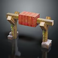 Pixel Art 3D Model Structure Featuring Wooden Pillars And Red Block Design 3d model