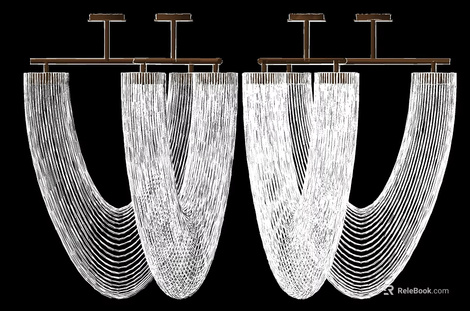 Elegant Modern Chandelier Featuring Transparent White Shades Wire Mesh Structure And Metal Frame 3d model 