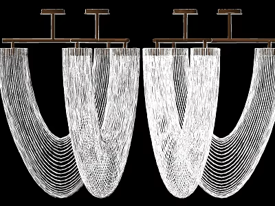 Elegant Modern Chandelier Featuring Transparent White Shades Wire Mesh Structure And Metal Frame 3d model