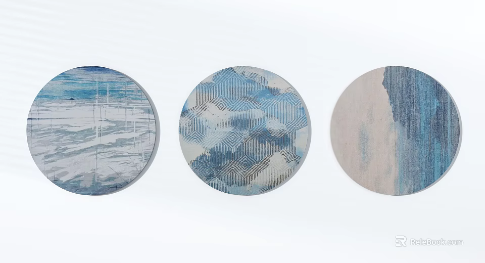 Three Round Rugs With Abstract Blue Gray Patterns For Modern Home Decor 3d model