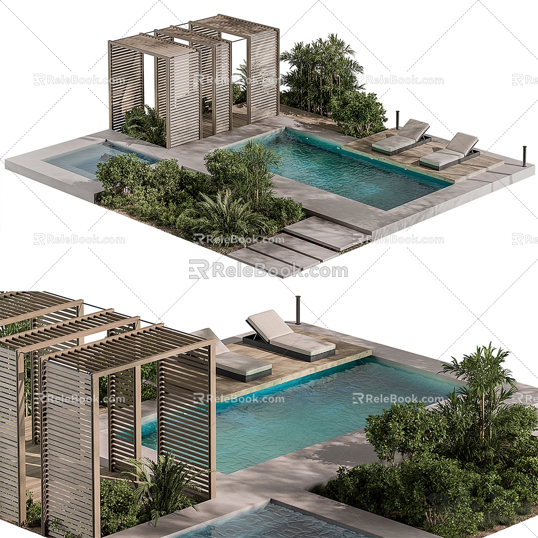 Modern Back Garden Courtyard View 3d model