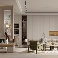 Modern Living And Dining Room Interior With Sofa Coffee Table Dining Set And Wall Mirror 3d model