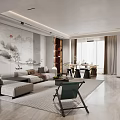 Modern Living Dining Room Interior With Wooden Walls And Minimalist Furniture Layout
