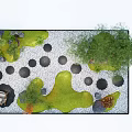 Natural Garden Stepping Stones Path With Green Grass Gravel Trees And Chair