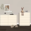 Modern White Entryway Cabinet And Side Cabinet With Wall Art Deer Figurine And Plant