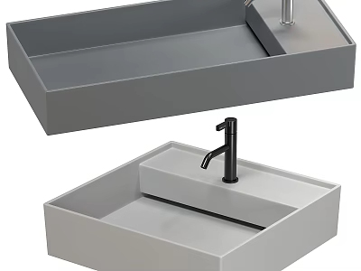 Modern Rectangular Washbasin Design With Gray And White Finish And Black Faucet 3d model