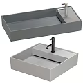 Modern Rectangular Washbasin Design With Gray And White Finish And Black Faucet