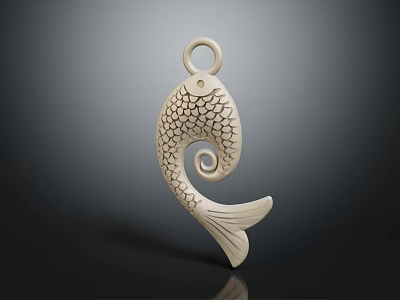 Elegant Fish Shaped Jewelry Pendant With Scaled Texture And Curved Tail Design 3d model
