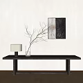 Elegant Public Bench With Table Lamp Branches Wall Art Light Wall And Wooden Floor