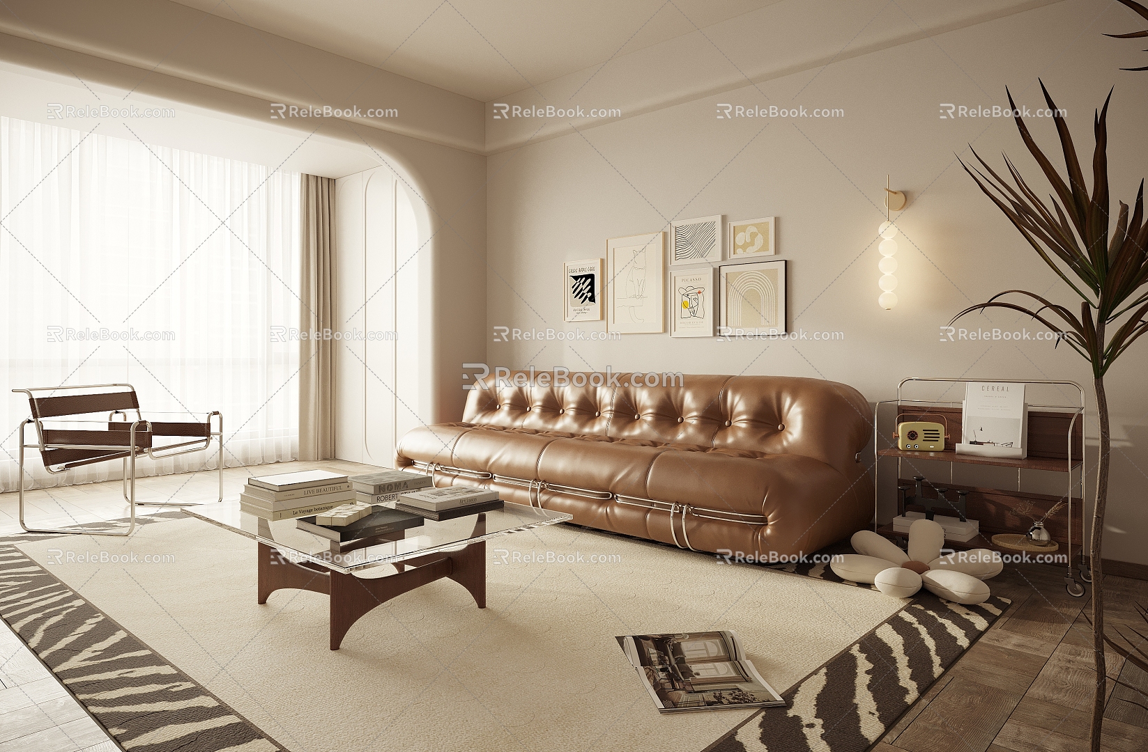 Middle-style living room leather sofa model