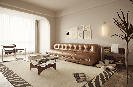 Middle-style living room leather sofa 3d model