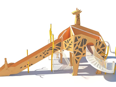 Garden Landscape Featuring Giraffe Shaped Children's Play Structure With Slide And Staircase 3d model
