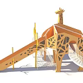 Garden Landscape Featuring Giraffe Shaped Children's Play Structure With Slide And Staircase