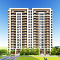 Tall Modern Buildings With Green Lawn And People Activities Under Blue Sky