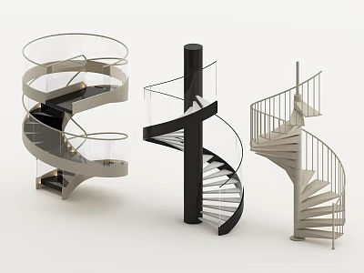 Modern Spiral Staircases Design With Glass Railings Black Column And Metal Structure 3d model