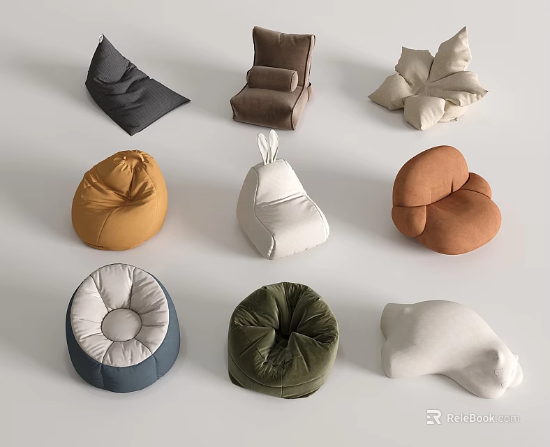 Stylish And Comfortable Bean Bag Chairs In Multiple Colors And Various Designs 3d model