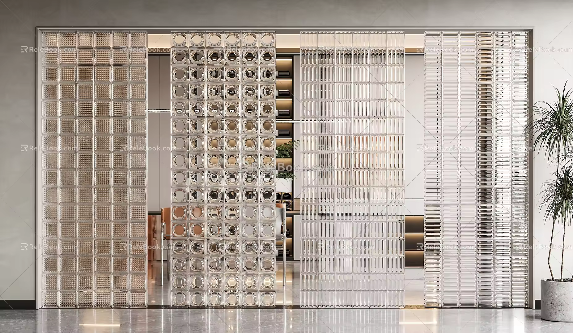 Modern partition glass brick partition 3d model