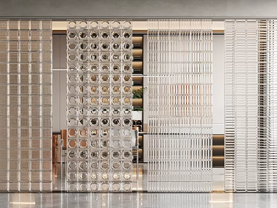 Modern Decorative Room Dividers For Stylish Interior Design With Transparent Perforated And Striped Panels 3d model