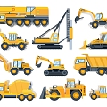 Cartoon heavy truck construction site truck crane forklift tractor road roller engineering truck loader truck wall decoration icon element 3d model