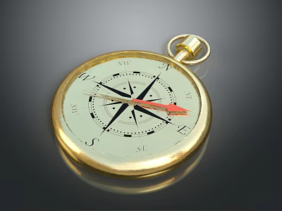 Golden Compass With Directional Scales And Red Pointer For Daily Life Supplies 3d model