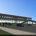 Modern Diamond Design Bridge Structure Over Roadway Vehicles Below Blue Sky 3d model