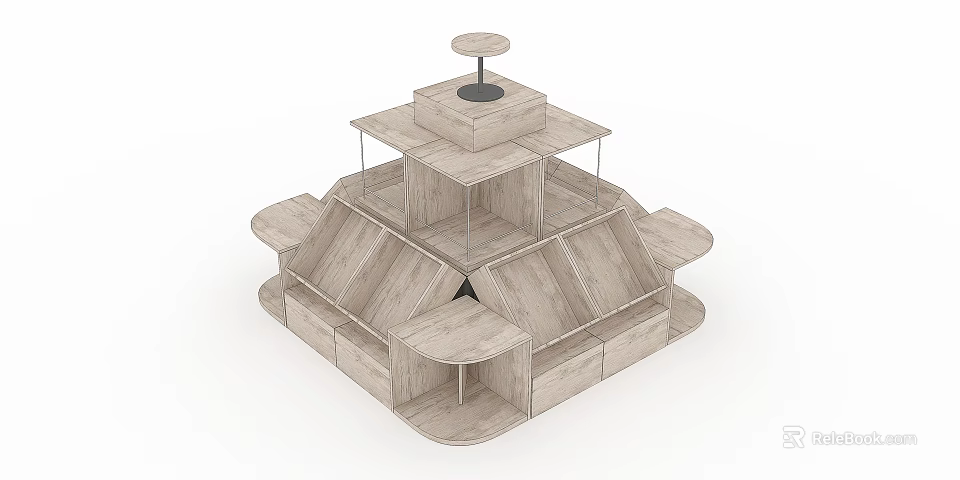 Modern Wooden Display Shelving Unit With Multi Tiered Structural Design And Display Spaces 3d model