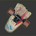Colorful Painted Skateboard Deck With Red Wheels And Metal Trucks