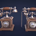 Two Vintage Telephones With Wooden Bases And Metal Rotary Dial Design