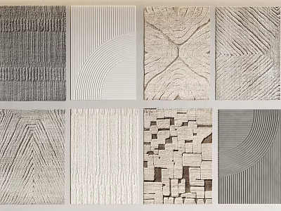 Square Rug Collection Featuring Various Geometric Patterns And Textured Modern Designs 3d model