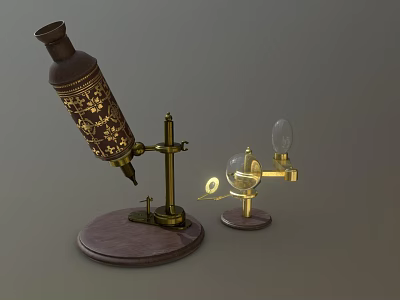 Vintage Medical Instrument with Syringe Structure Glass Globe and Wooden Base 3d model
