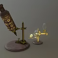 Vintage Medical Instrument with Syringe Structure Glass Globe and Wooden Base