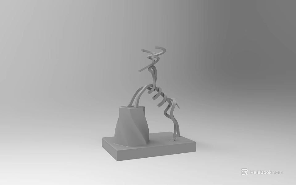 Abstract Metal Sculpture Artistic Carving With Unique Shape And Modern Base Stand 3d model 