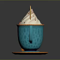 Whipped Cream Topped Dessert In Blue Decorative Cup With Rabbit Ear Cookies