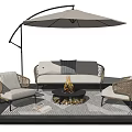 Outdoor Sofa with Fire Pit Wicker Chairs Cantilever Umbrella Area Rug for Relaxing Patio