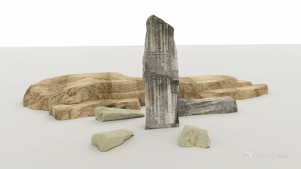 Natural Stone Blocks and Wooden Planks for Garden Landscape Decorative Elements 3d model 