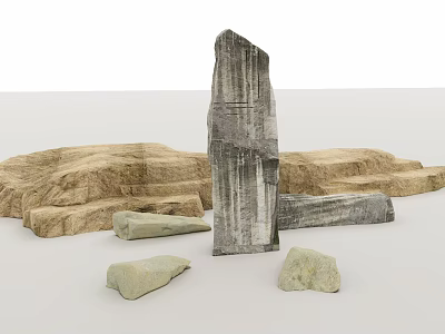 Natural Stone Blocks and Wooden Planks for Garden Landscape Decorative Elements 3d model