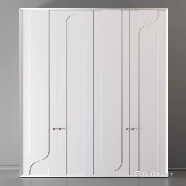 Modern White Wardrobe Design With Paneled Doors And Minimalist Handles 3d model 