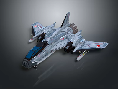 Futuristic Gray Aircraft Model With Streamlined Design Red Emblems On Wings And Detailed Engines 3d model