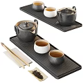 Black Ceramic Tea Set With Teapot Tea Cups Tray Chopsticks And Tea Leaves