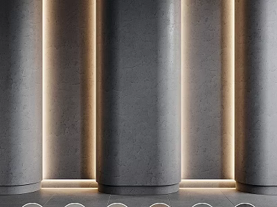 Gray Cylindrical Components With Embedded Lighting And Textured Surface In Modern Interior 3d model